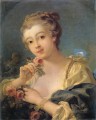 Mujer joven con un ramo de rosas Francois Boucher